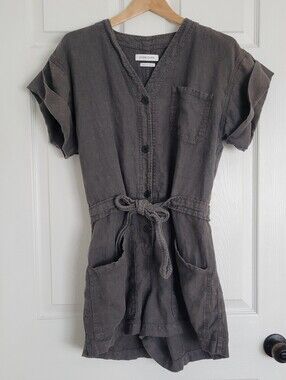 Overlover Gray Utility Button-Front 100% Linen Romper
